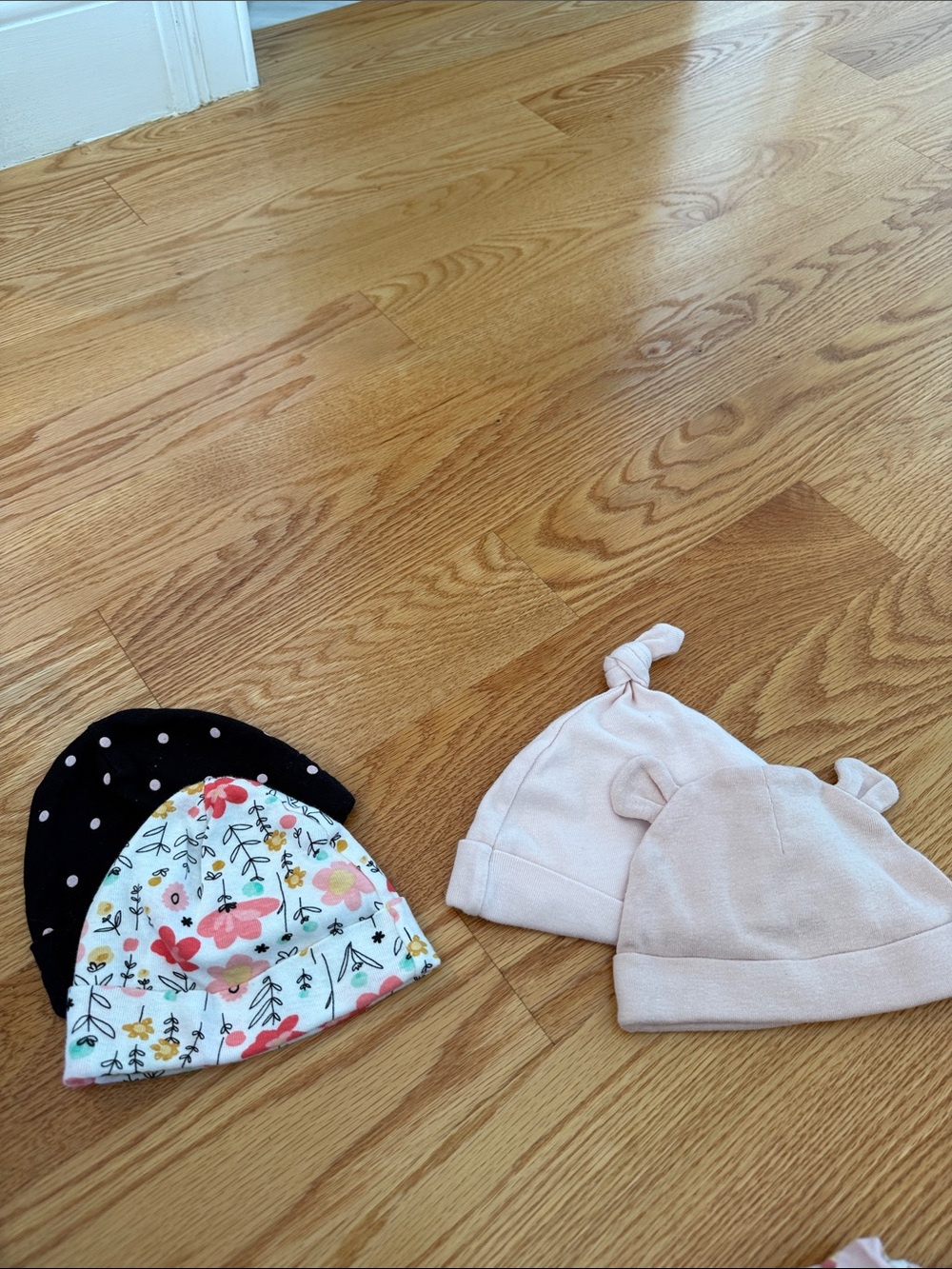 Baby Knot Hat Set - Pink, Floral & Black Dot